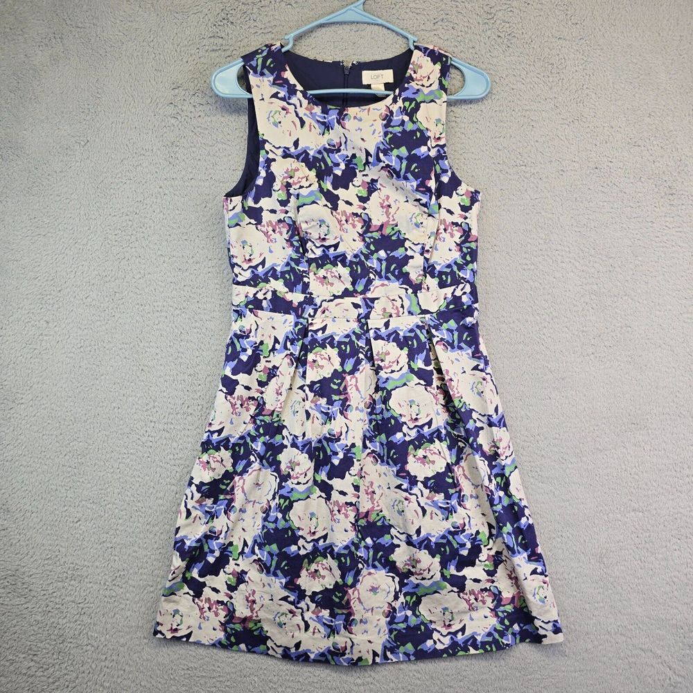 Ann Taylor LOFT Dress Womens 6 Fit N Flare Floral Pleated Colorful Summer Preppy